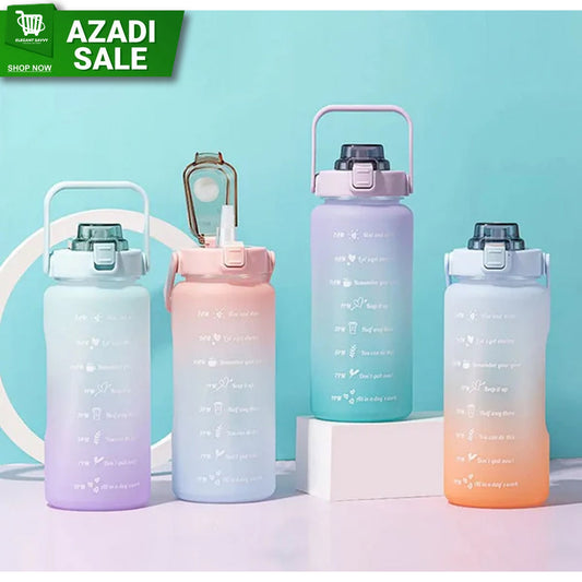 2000ml Motivational Sports Water Bottle With Straw and time marker