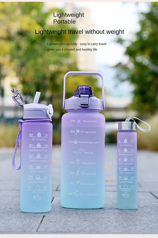 Sports Water Bottles 3 Pcs Set Portable with Motivational Time Marker & Leak Proof