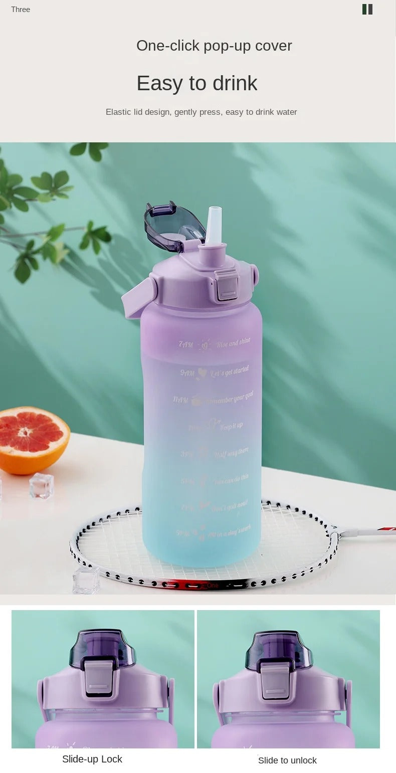 Sports Water Bottles 3 Pcs Set Portable with Motivational Time Marker & Leak Proof