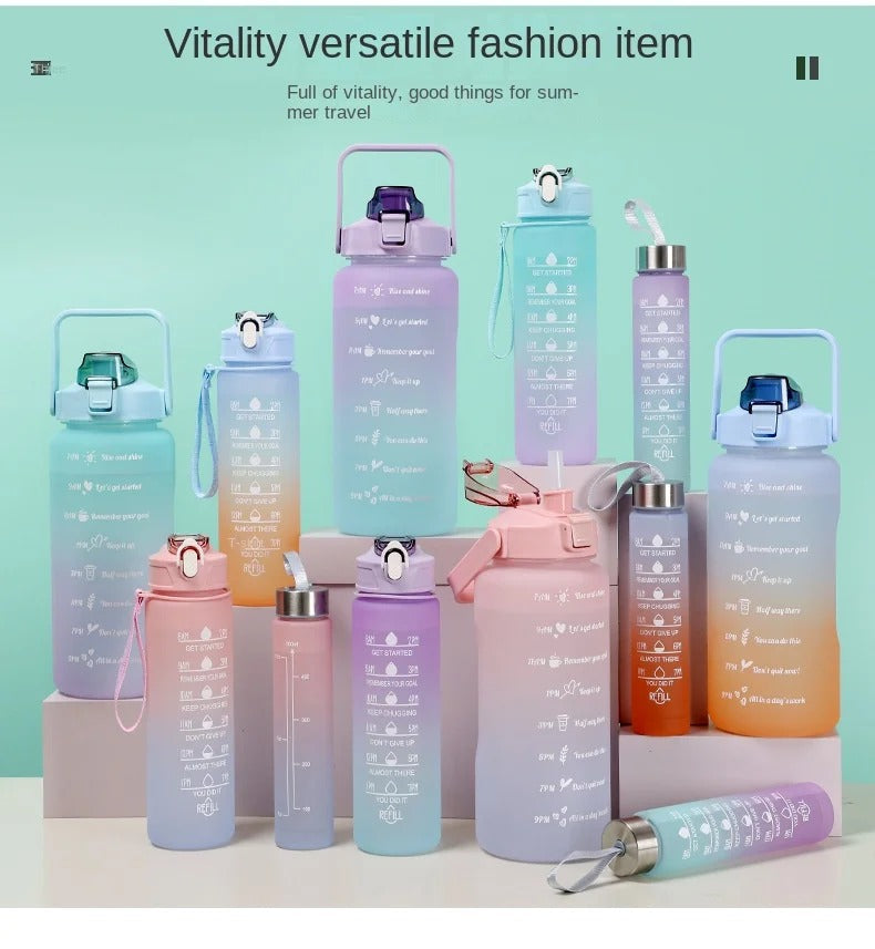 Sports Water Bottles 3 Pcs Set Portable with Motivational Time Marker & Leak Proof