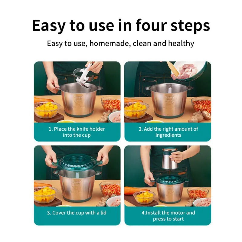 Electric Automatic Food Processor & Meat Chopper 2 & 3 Litre Stainless Steel Bowl – 2 Speed & 4 Blades